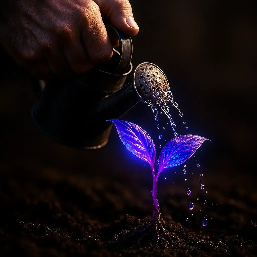 watering-growth-glowing-leaves